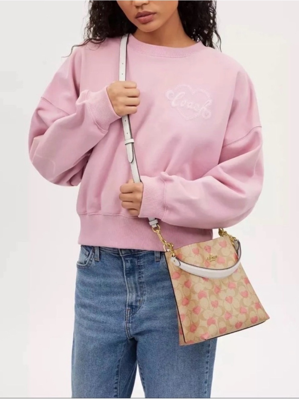 Coach Beige Signature Crossbody with Pink Heart Print - Picture 12 of 12